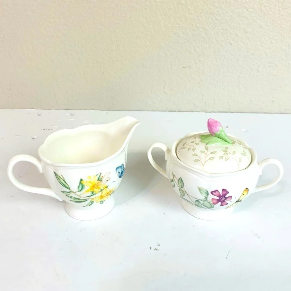 Lenox Butterfly Meadow Creamer And Sugar Bowl W/Lid